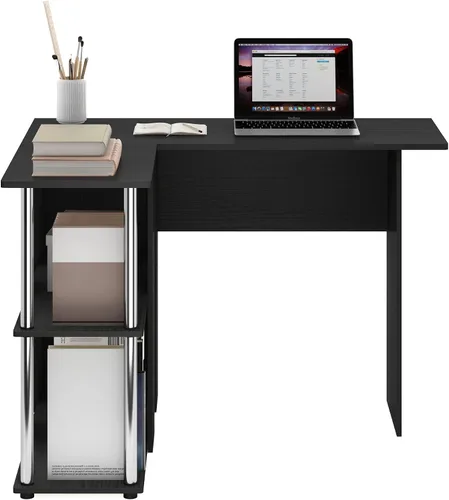 Miniatura 4 de Furinno Abbott - Escritorio en forma de L con estantería, color americano/cromado Americano/Cromo