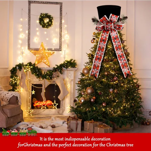 Miniatura 2 de Sombrero de adorno para árbol de Navidad, sombrero negro con lazo y cinta alargada - Adornos para árbol de Navidad para fiesta de Navidad, ornamento