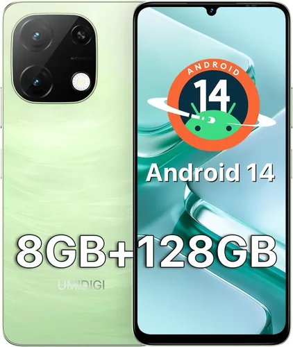 UMIDIGI Teléfono celular, teléfono inteligente G9T Android 14 desbloqueado, 4+128 GB/1 TB TF, 6.75 pulgadas HD+, 5000mAh, carga rápida de 18 W, Verde