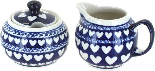 Miniatura 14 de Set de crema y azúcar de ballina de cerámica polaca Blue Rose