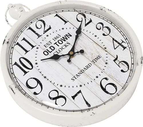 Miniatura 4 de Menterry Reloj de Pared Redondo Retro. Estilo Vintage Antiguo Blanco. Relojes de Pared Silenciosos que Funcionan con Batería para Casa de Campo