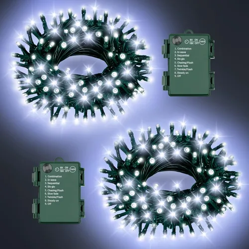 Miniatura 14 de Luces de Cadena de Halloween Total 100LED Operadas por Batería Exteriores 8 Modos con Temporizador 16.4Pies*2, 50LED*2 Luces de Hadas Impermeables
