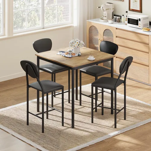 Miniatura 9 de EROMMY Juego de mesa de comedor para 4, mesa de cocina moderna y sillas con tapicería de piel sintética, mesa de comedor de madera con sillas