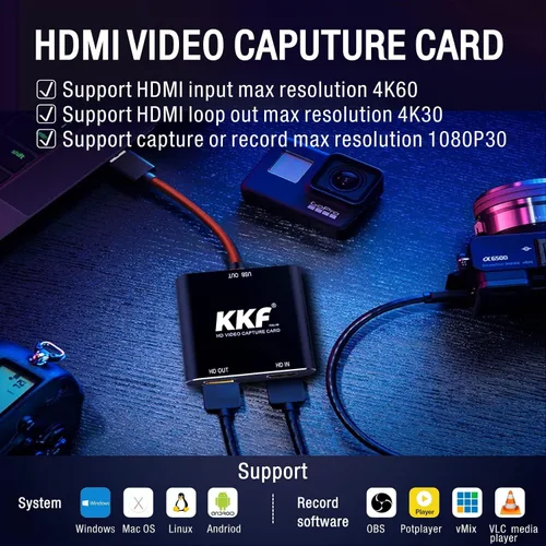 Miniatura 6 de KKF Tarjeta de captura, tarjeta de captura HDMI 4K para interruptor, tarjeta de captura de video para transmisión y grabación PS5 PS4 Xbox Series