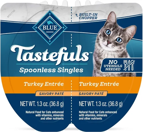Miniatura 2 de Blue Buffalo Tastefuls Spoonless Singles - Alimento húmedo para gatos adultos, plato principal de pavo, tazas perfectamente porcionadas en (24)