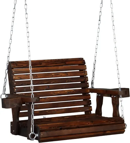 Miniatura 8 de VINGLI Columpio de madera resistente para porche de patio para 1 persona de 440 libras con asiento más profundo y respaldo más alto y portavasos