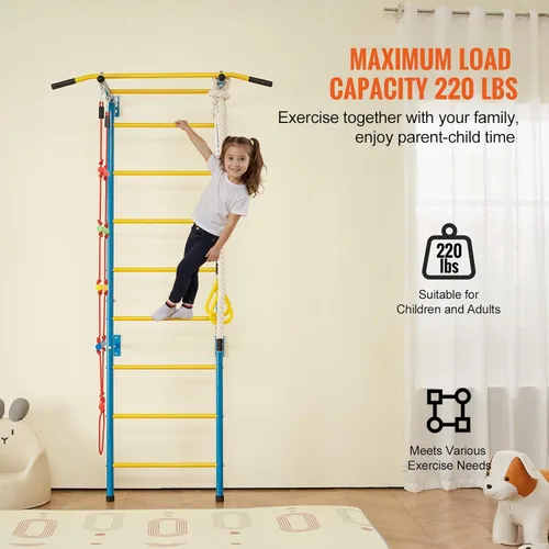 Miniatura 5 de VEVOR Gimnasio interior de la selva para niños pequeños, juego de escalada 5 en 1 con escalera sueca de acero al carbono, escalera de pared, barra