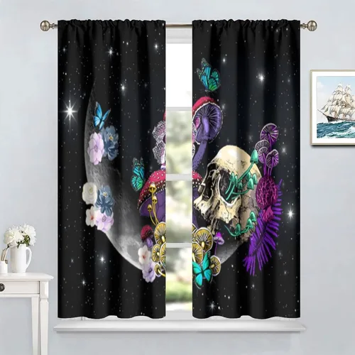 Miniatura 90 de Cortinas góticas de bosque de cuervos, para Halloween, espeluznante, negro, cuervo negro, alas oscuras, suspenso, bolsillo para barra, cortinas