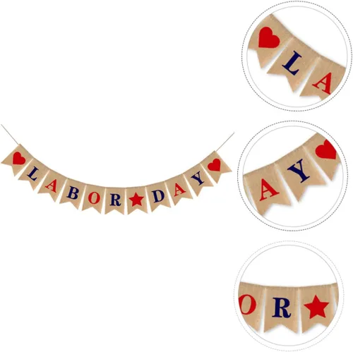 Miniatura 8 de Bandera del Día del Trabajo, adornos de arpillera, decoración del hogar, decoración de fiesta de trabajo, pancarta del 4 de julio, pancarta