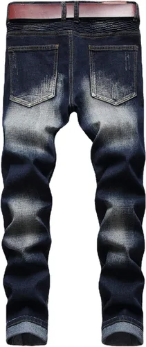 Miniatura 2 de Skinny Slim Fashion - Jeans elásticos de motociclista de Hip Hop con agujeros rectos rasgados.