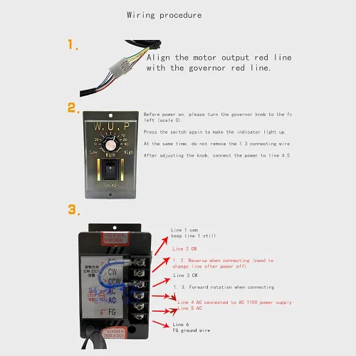Miniatura 5 de Motor de alto par de CA, motor eléctrico monofásico reversible de 110 V 60 W con controlador ajustable de velocidad variable motor con engranaje