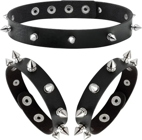 Manfnee Pulsera gótica punk con remaches de clavos de metal, ajustable C: 3 piezas