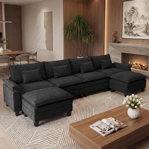 Miniatura 20 de URRED Cloud Couch Sofá Seccional Modular, Sofá Moderno en Forma de U de Asiento Profundo de 157", con 2 Otomanas y Almohadas, Sofás de Chenilla Azul