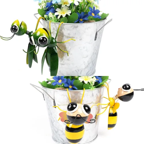 Miniatura 5 de Cruis Cuka Decoración de jardín de metal para patio, lindo saltamontes y césped de abeja, decoración de patio trasero, maceta colgante de animales