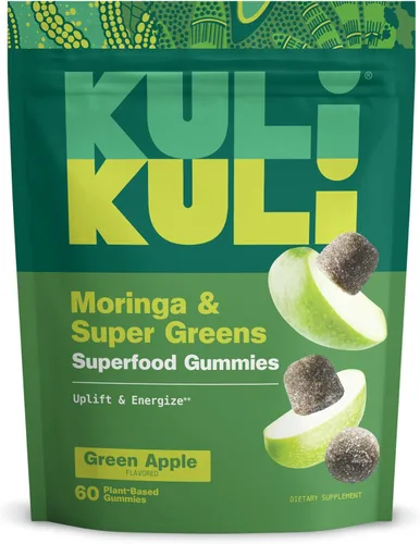 Kuli Kuli Super Energy Gummies - Suplementos energéticos con moringa, estimulante de energía natural sin cafeína, 60 gomitas de moringa sin OGM, sin