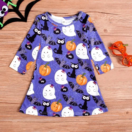Miniatura 2 de 1-6T - Vestido de manga larga con estampado de calabaza fantasma, ropa de invierno