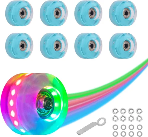 Miniatura 8 de Nattork Paquete de 8 ruedas de patinaje con luz de 82A de 2.126 x 1.260 in con rodamientos instalados luminosos cuádruples, accesorios de patinaje