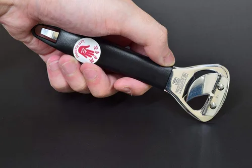 Miniatura 6 de Seki Japan - Abrelatas manual de mano, abrebotellas de acero inoxidable resistente, mango de plástico negro de 5.9 pulgadas para zurdos