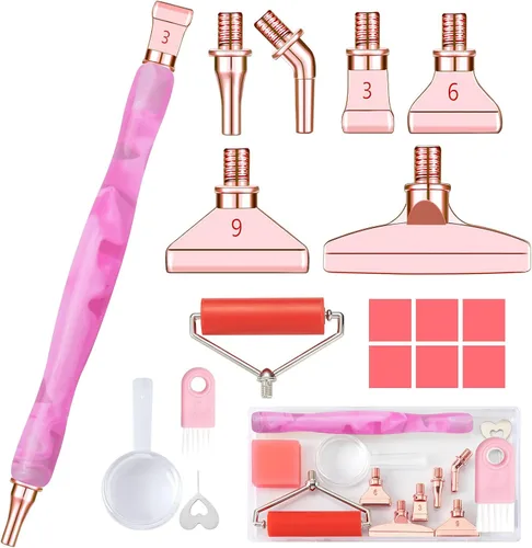 Miniatura 17 de Sttargxing Kit de 28 bolígrafos de pintura de diamante, 13 puntas de acero inoxidable con 12 arcilla, accesorios de pintura de diamante 5D, repuesto