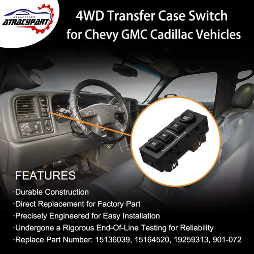Miniatura 2 de Interruptor de tracción de rueda 4x4 4WD para 2003-2007 Chevy Silverado Suburban Avalanche Tahoe, GMC Sierra Yukon, Cadillac Escalade Reemplaza