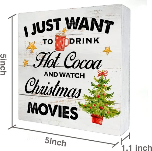 Miniatura 2 de Cartel de madera para cocina de Navidad, decoración del hogar, rústico, con texto en inglés "I Just Want to Drink Watch Christmas Movies", bandeja