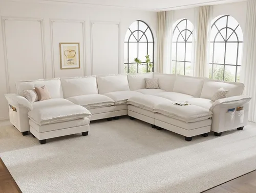 Miniatura 29 de KKL Sofá Seccional Modular de 89 Pulgadas, Sofá de Amor de 2 Asientos Sofá Nube con Asiento Profundo, Sofás Seccionales de Chenilla para Sala