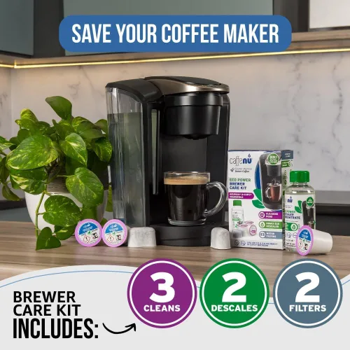 Miniatura 4 de Caffenu Kit de limpiador y descalcificador compatible con Keurig. Solución de descalcificación de 2 usos, 3 cápsulas de limpieza y 2 filtros