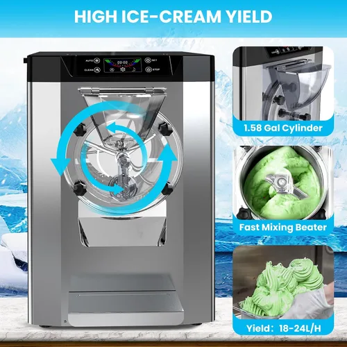 Miniatura 5 de Patikuin Máquina de helado comercial de 2000 W - Máquina de helado de encimera de un solo sabor con pantalla táctil LCD - Salida de 4.8 a 6.3