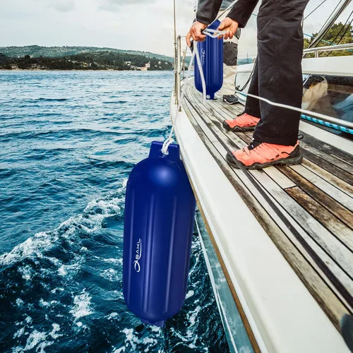 Miniatura 9 de Defensas para Barco Paquete de 4 de 8.5 x 27 Pulgadas Acanaladas con Ojos Gemelos Defensas Parachoques para Barco para Atraque, Viene con Cuerdas