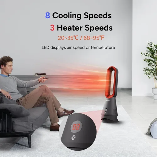 Miniatura 4 de Ventilador sin aspas Faryuan, ventilador de torre combinado de 25 pulgadas con calefacción, enfriamiento y filtro, oscilación de 80° con control