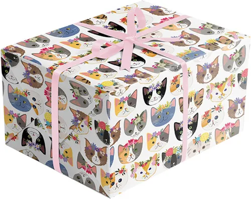 Miniatura 4 de Colors of Rainbow Papel de Regalo de Hoja Plana con Lindos Gatitos Usando Coronas de Flores con un Toque Floral (Gato Gatito)