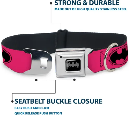 Miniatura 4 de Collar de perro hebilla de cinturón de seguridad Bat Signal 3 Fucsia Negro Fucsia 15 a 26 pulgadas 1.0 pulgadas de ancho