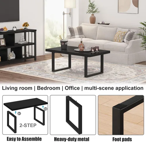 Miniatura 6 de Mesa de café IBF negra, mesa de centro minimalista industrial de madera, mesa moderna y simple rectangular para sala de estar, mesa de café y cóctel