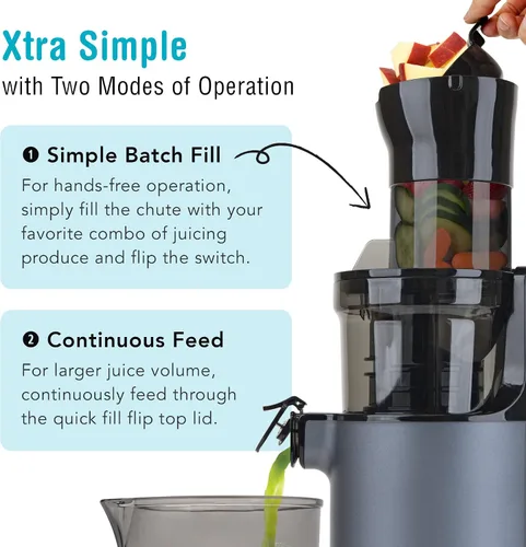 Miniatura 5 de Shine SJX-1 - Exprimidor fácil de prensar en frío con canal de alimentación XL y cuerpo compacto, color gris
