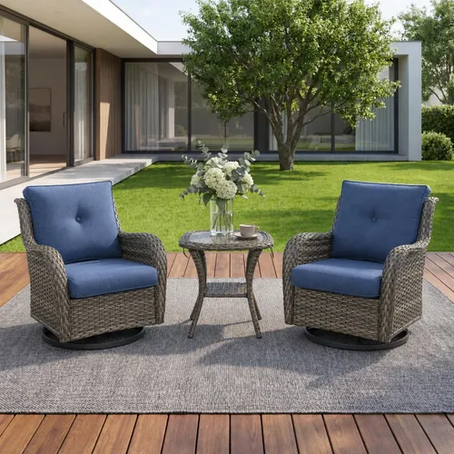 Miniatura 104 de Rilyson Mecedora de mimbre - Juego de 2 sillas mecedoras de mimbre para patio, sillas mecedoras de ratán para porche al aire libre, terraza, jardín