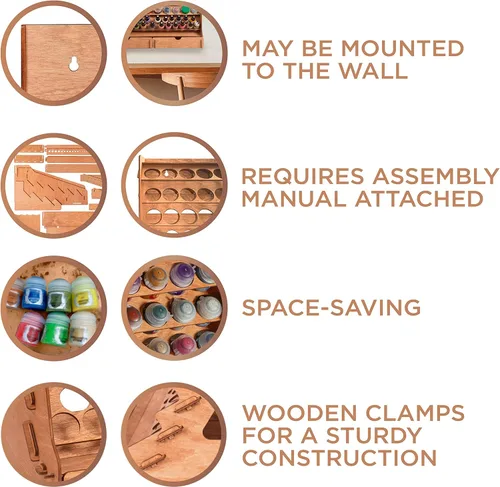 Miniatura 2 de Plydolex Soporte de Pintura para Pared - Funciona para Warhammer 40K, DnD, Otras Figuras - 65 Agujeros para Vallejo, Citadel, Tamiya, 30 Agujeros De