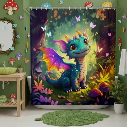 Miniatura 10 de Castle Fairy Cortinas de ducha impermeables 3D de sirena de ensueño, tela de paisaje, cortina de ducha de baño, diseño de mar, miau, pájaros