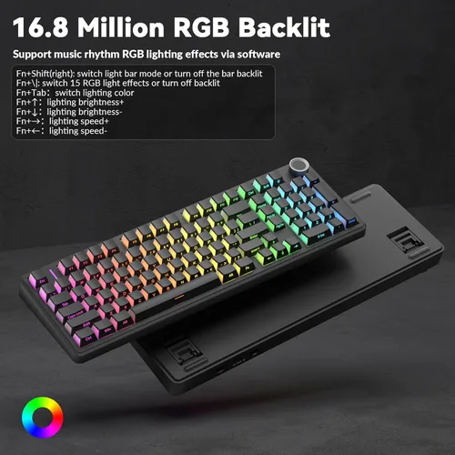 Miniatura 4 de AULA F99 Pro Teclado mecánico inalámbrico - Versión silenciosa, BT5.0/2.4GHz/USB-C Personalizable intercambiable en caliente, Estructura con junta