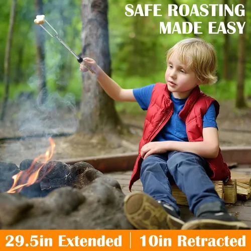 Miniatura 2 de 12 palitos Smores para hoguera para hoguera, malvaviscos, accesorios para fogata de 32 pulgadas, de acero inoxidable, brochetas para perros