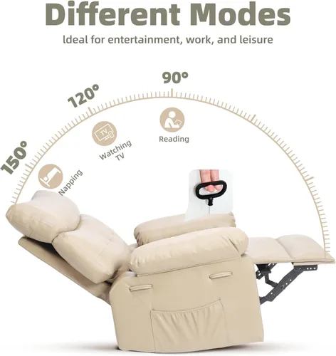 Miniatura 3 de Sillón reclinable eléctrico extra ancho de gran tamaño para adultos, de piel sintética con acolchado de esponja de 1.5 veces de grosor, mecanismo