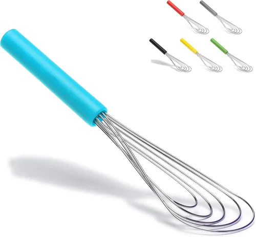 Miniatura 12 de Batidor Plano Mango de Silicona Antideslizante 10" - Batidor de 5 Alambres con 10 Cabezales para Cocina de Cocina por Jell-Cell (Verde)
