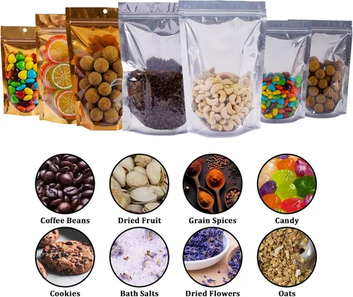 Miniatura 5 de Paquete de 100 bolsas de Mylar para almacenamiento de alimentos, papel de aluminio resellable, bolsa transparente de pie con ventana frontal de 3.94