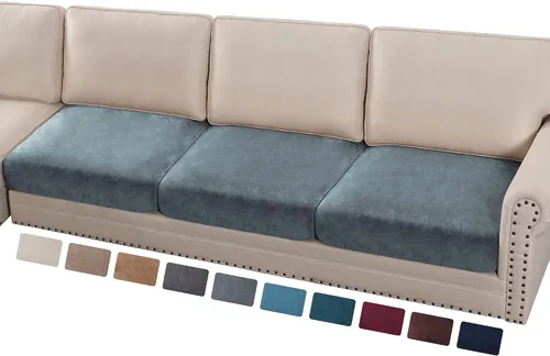 Miniatura 79 de PrinceDeco Funda marrón para muebles, 2 fundas de cojín elásticas de terciopelo para cojines individuales, aptas para mascotas, se mantiene en su