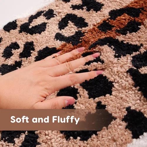 Miniatura 6 de Panstar Tapete de baño de leopardo para baño, tapete de baño de dibujos animados de leopardo marrón, antideslizante, absorbente en forma de animal