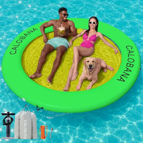 Miniatura 9 de CALOBANA Hamaca de agua inflable redonda flotante, flota lago isla balsa plataforma de muelle inflable para adultos, piscina, río, fiesta en la playa
