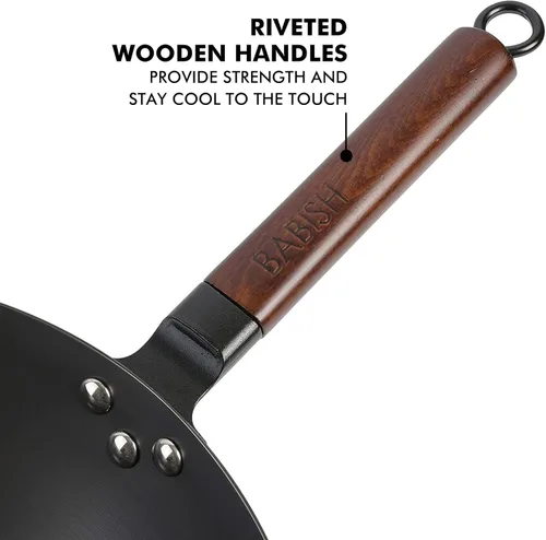 Miniatura 7 de Babish Wok de acero al carbono con fondo plano y sartén para saltear, 14 pulgadas