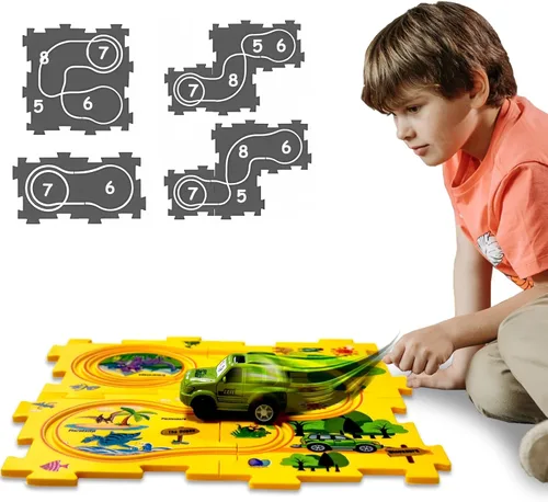 Miniatura 13 de Regalo de cumpleaños para niño de 4 años, Set de pista de autos de carreras con rompecabezas para niños, Set de pista de autos Puzzle Racer