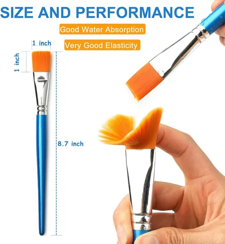 Miniatura 4 de Pinceles de pintura plana de 1 pulgada para pintura acrílica, 12 piezas de pinceles de pintura sintética grandes a granel con mango de madera