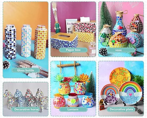 Miniatura 5 de Azulejos de mosaico de vidrio brillante con purpurina irregular al azar de 1.1 libras para manualidades a granel, juego de piezas de mosaico
