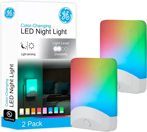Miniatura 10 de GE 34693 - Luz de noche LED cambiante, modos de color blanco y vibrante, para enchufe, sensor de atardecer y amanecer, eficiencia energética
